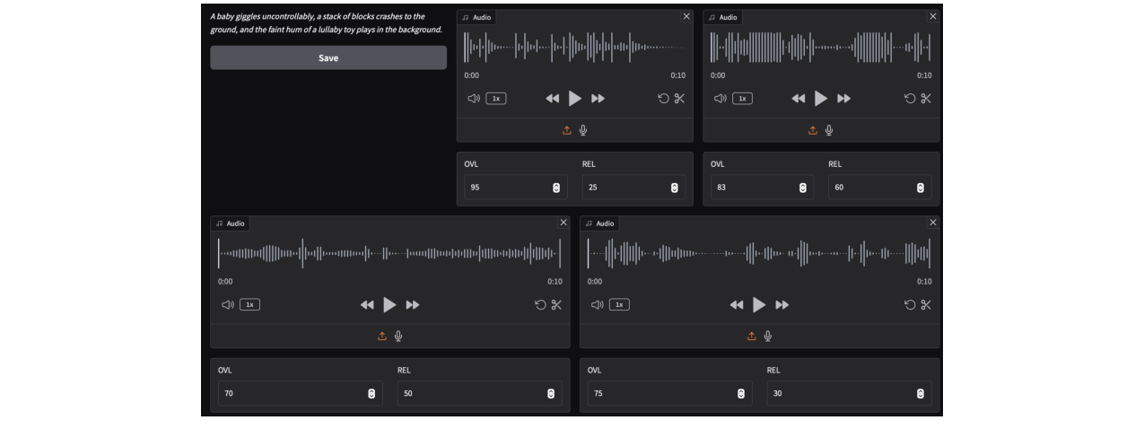 不同模型CLAPscore与推理时间的对比曲线